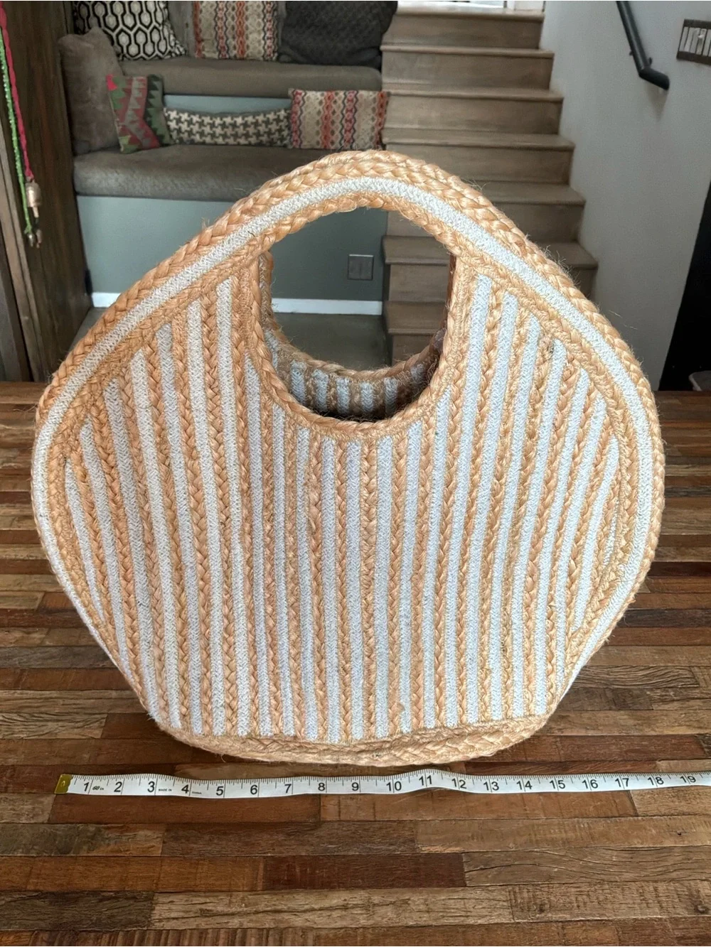 Antik Kraft Striped Woven Tote in Tan & Cream